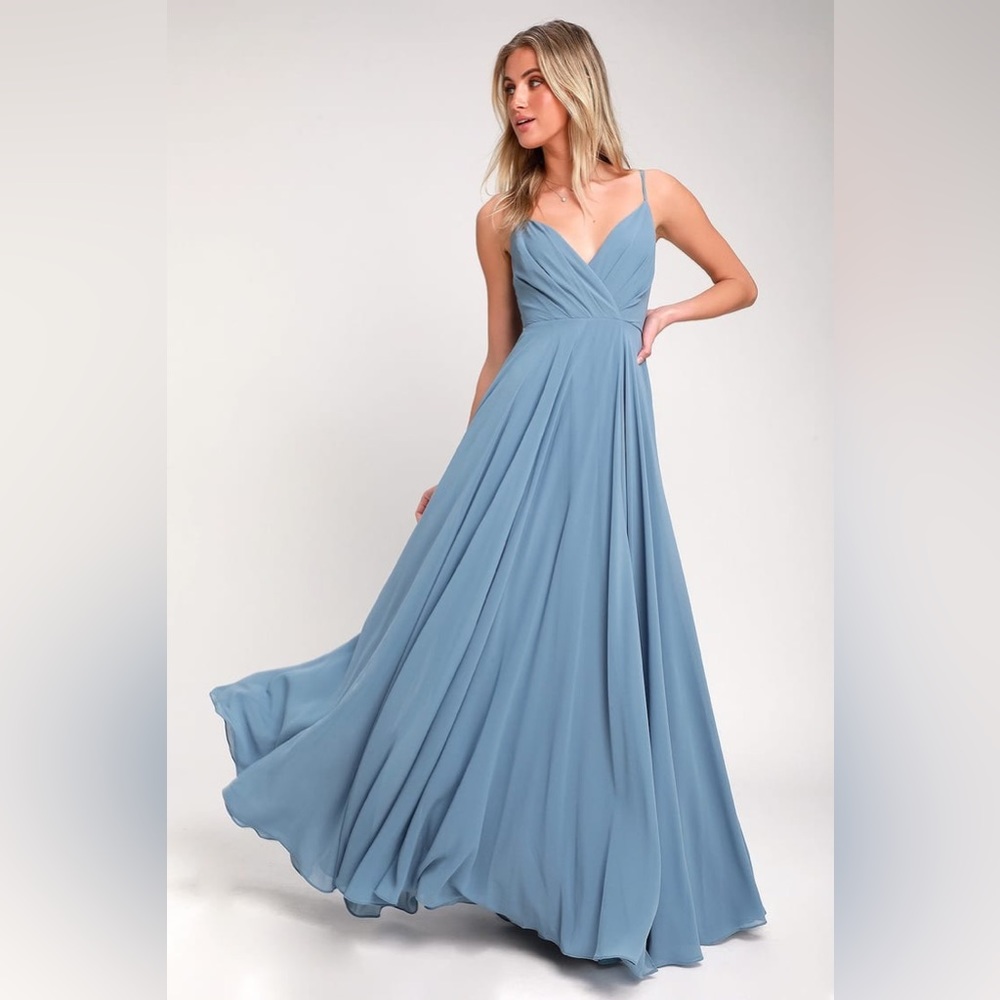 Lulus All About Love Slate Blue Maxi Dress Light Blue - Hemmed for 5’1”